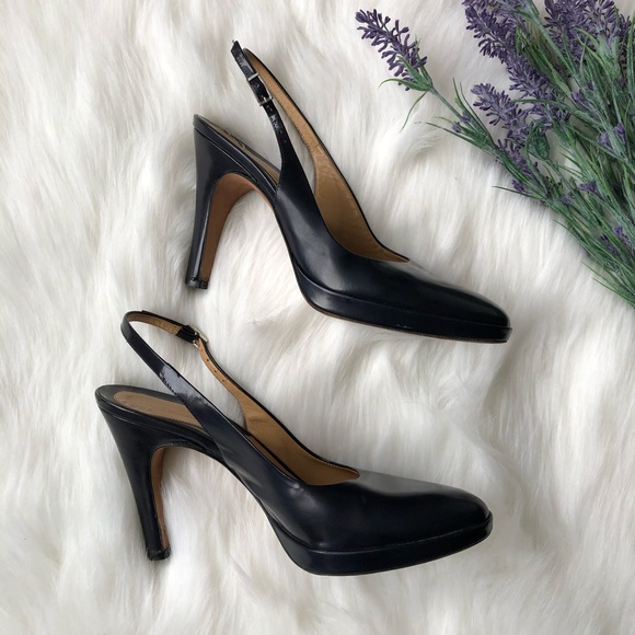 Faconnable Dark Navy Blue Slingback Sandal Pumps - Picture 3 of 6